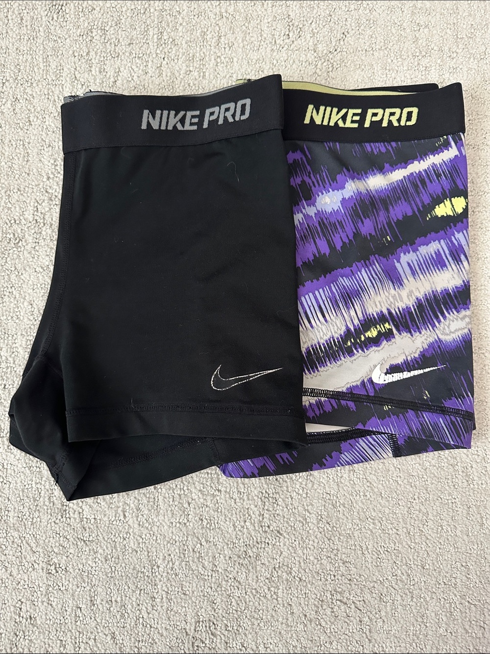 Nike Pro Women's Black and Purple Graphic Athletic Shorts Set
